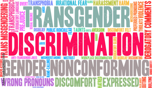 Discrimination Transgender Word Cloud on a white background. 