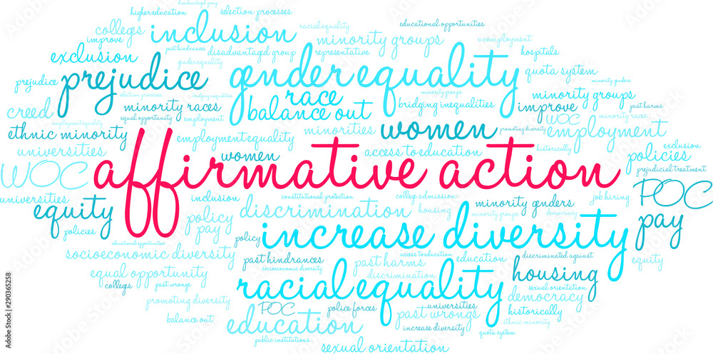 Affirmative Action Word Cloud on a white background. Affirmative Action Word Cloud on a white background.