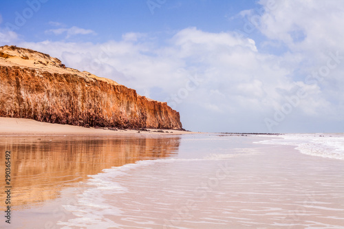 Cliffs of Caraúbas Beach in RN, foam of the waves of the sea.