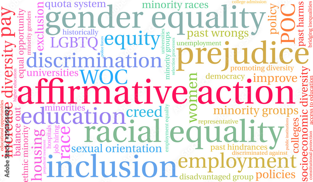 Affirmative Action Word Cloud on a white background. Affirmative Action Word Cloud on a white background.