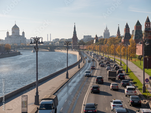 Photography Sunny summer day moscow river bay kremlin panorama .