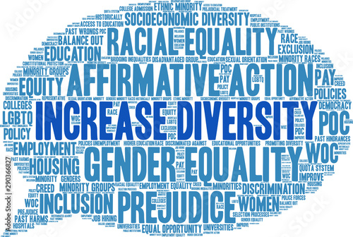 Increase Diversity Word Cloud on a white background. 