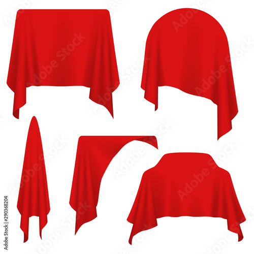 Different objects covered with red cloth