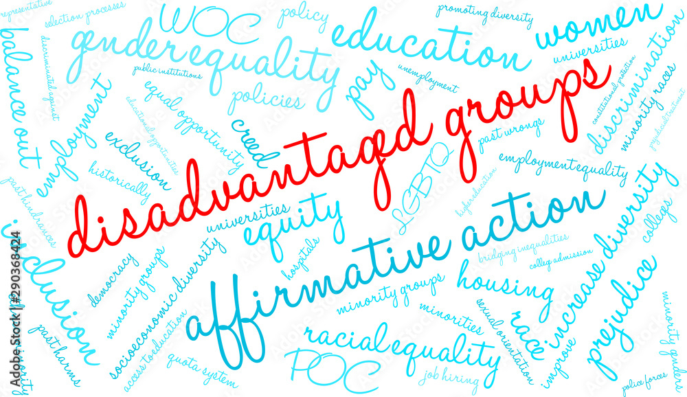 Disadvantaged Groups Word Cloud on a white background. 
