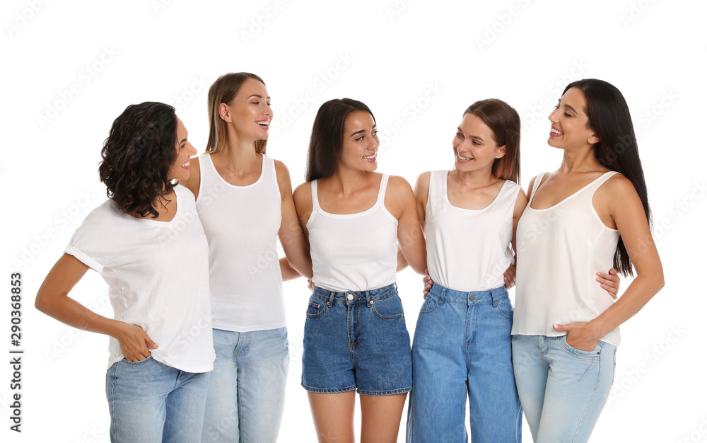 Happy women on white background. Girl power concept Happy women on white background. Girl power concept