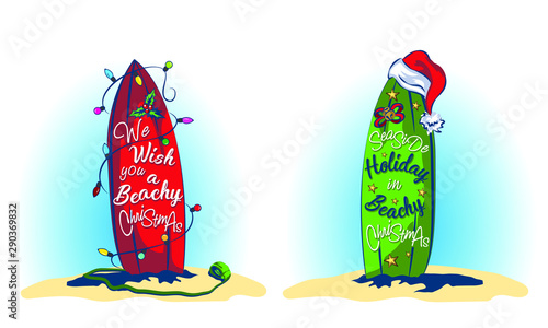 Christmas greeting card with beach Slippers in Christmas new year decor, celebrate Christmas on the beach, Wish you a merry Christmas on the beach,