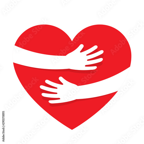 Hands embracing red heart with love