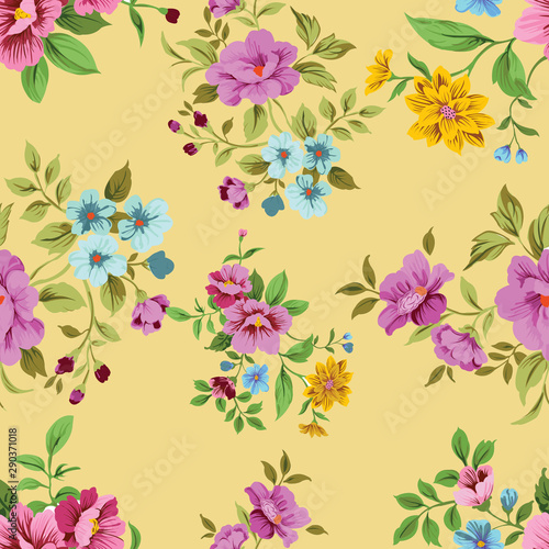 graceful Seamless pattern with spring flowers and leaves. light color  background floral pattern for wallpaper or fabric