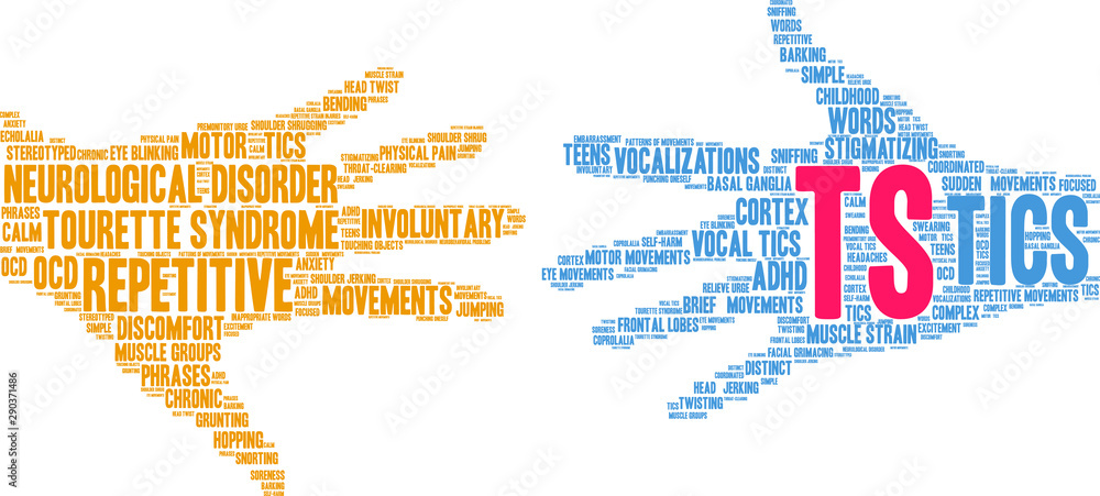 TS Tourette Syndrome Word Cloud on a white background. 