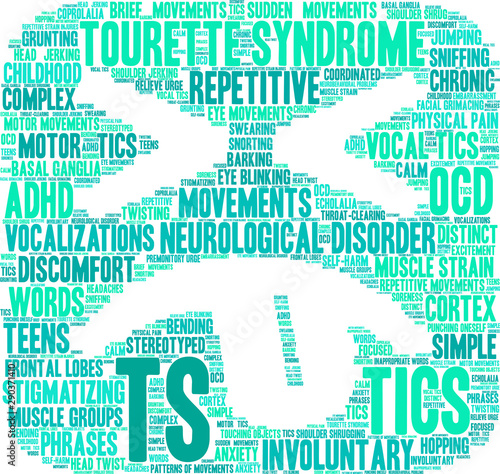 TS Tourette Syndrome Word Cloud on a white background. 
