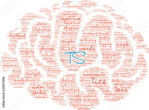 TS Tourette Syndrome Word Cloud on a white background. 