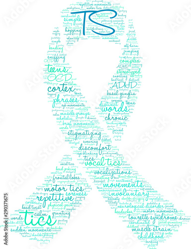 TS Tourette Syndrome Word Cloud on a white background. 