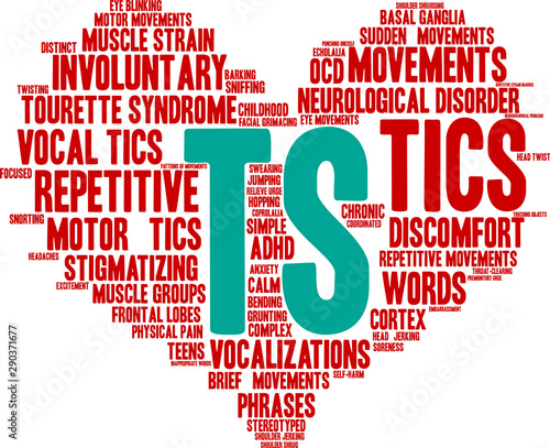 TS Tourette Syndrome Word Cloud on a white background. 