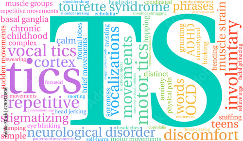 TS Tourette Syndrome Word Cloud on a white background. 