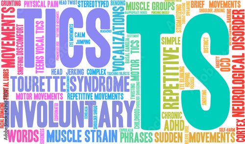 TS Tourette Syndrome Word Cloud on a white background. 
