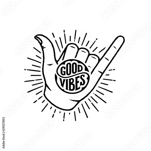 Good Vibes Circle Shaka White Vector illustration.
