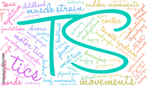 TS Tourette Syndrome Word Cloud on a white background. 