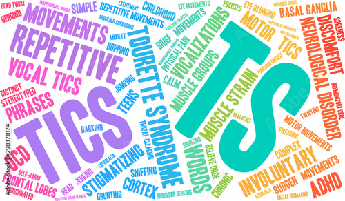 TS Tourette Syndrome Word Cloud on a white background. 