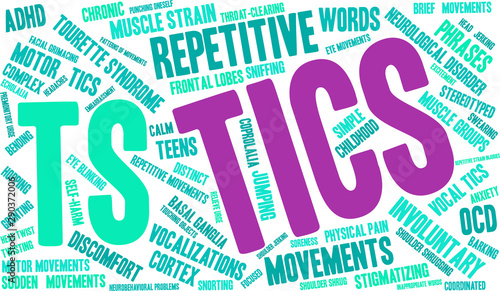 Tics with Tourette's Word Cloud on a white background. 