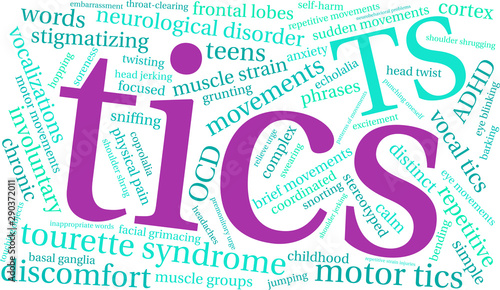 Tics with Tourette's Word Cloud on a white background. 