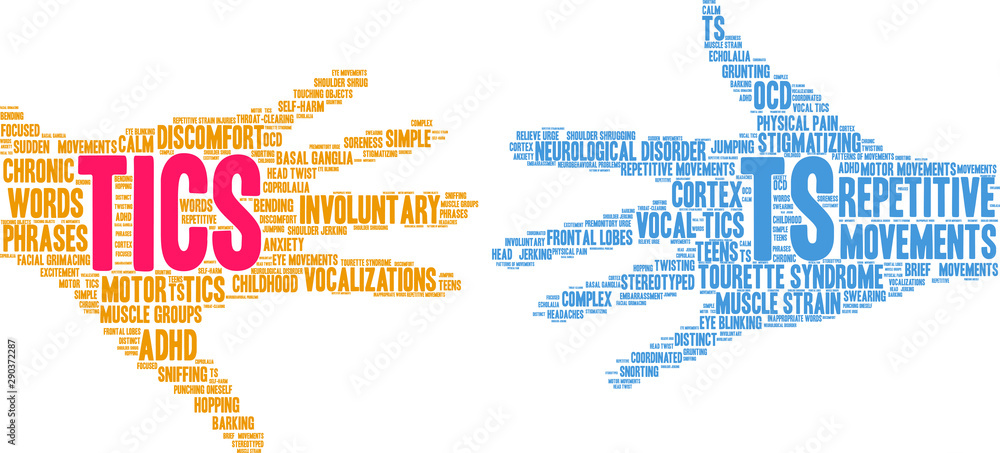 Tics Word Cloud  on a white background. 