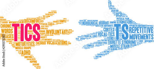 Tics Word Cloud  on a white background. 
