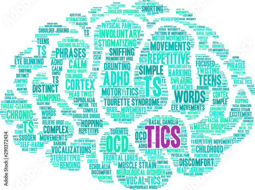 Tics with Tourette's Word Cloud on a white background. 
