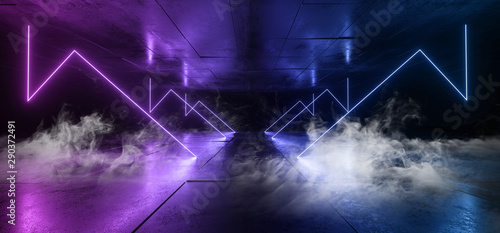 Smoke Sci Fi Neon Glowing Lights Blue Purple Laser Lines Cables Plugs Floor Lasers Studio Stage Show Night Retro Futuristic Modern Background Empty Concrete Grunge Virtual Dark 3D Rendering © IM_VISUALS
