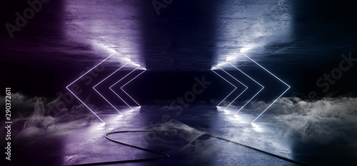 Smoke Sci Fi Neon Glowing Lights Blue Purple Laser Lines Cables Plugs Floor Lasers Studio Stage Show Night Retro Futuristic Modern Background Empty Concrete Grunge Virtual Dark 3D Rendering © IM_VISUALS