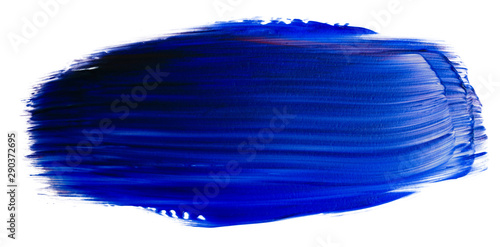 blue acrylic paint stain element for design on a white background with a textured brush texture