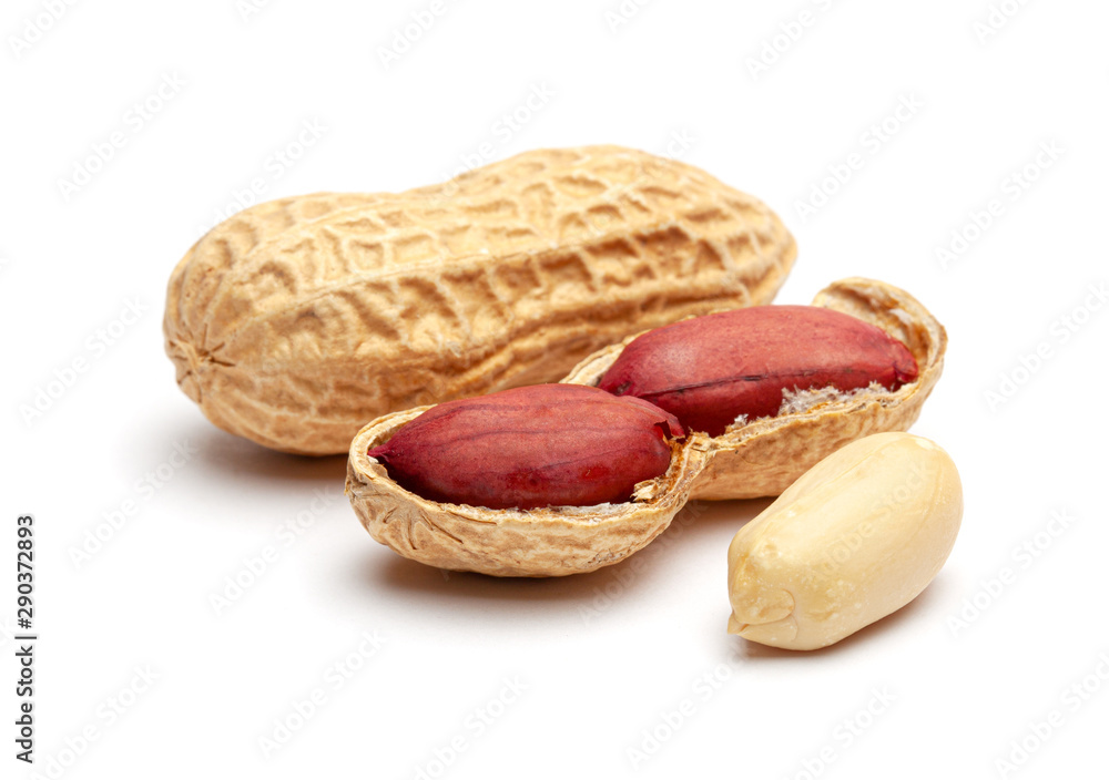 Dried peanuts in peel closeup isolated on white background Dried peanuts in peel closeup isolated on white background