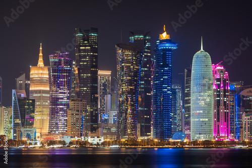 Doha city at night, Qatar, Middle East.