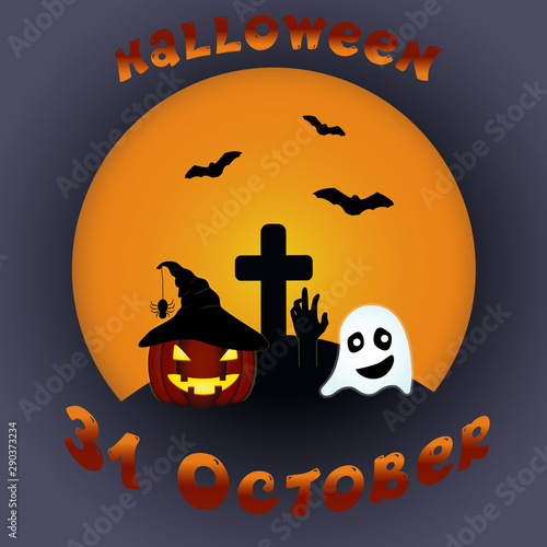 Halloween Happy Halloween 2019  moonlit night  vector illustration