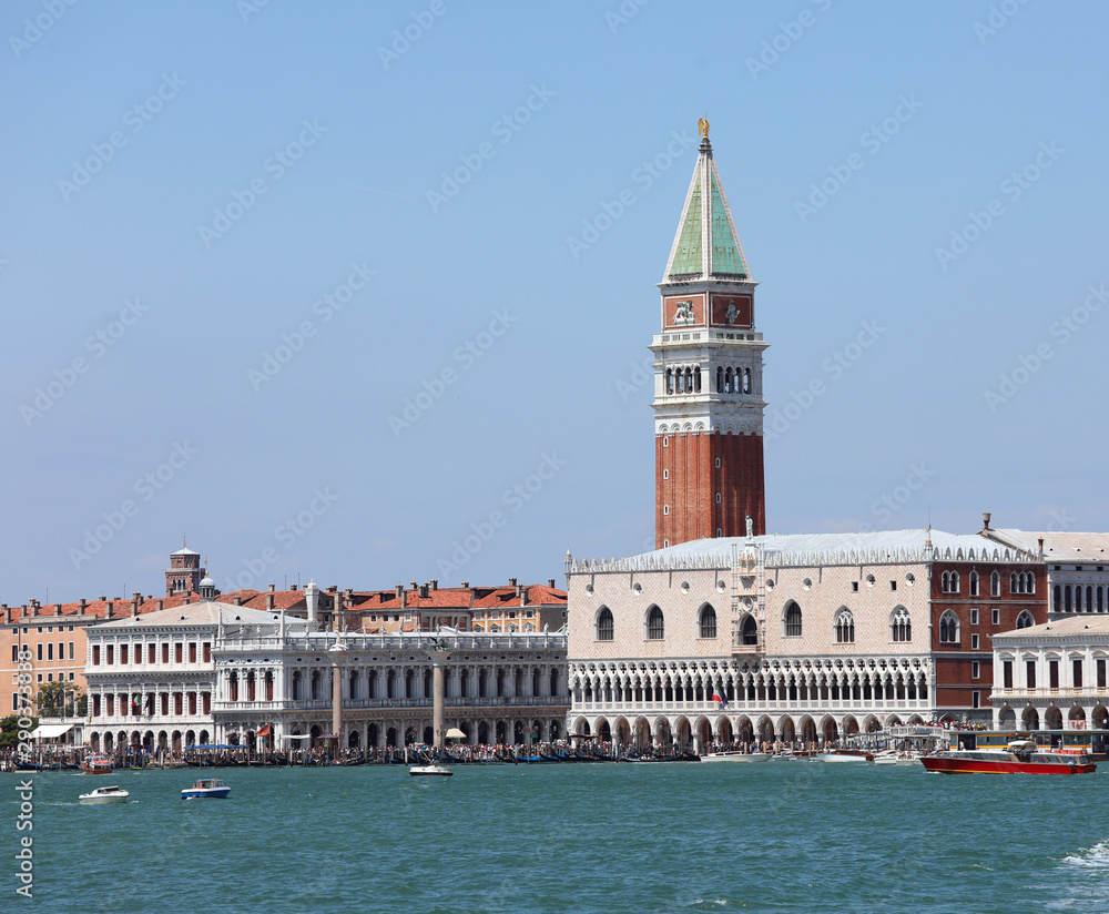 Bell tower of Saint Mark in Venice and the Ducal Palace seen fro