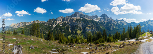 Panorama of the Rote Flüh mountain in the Allgäu Alps in Austria