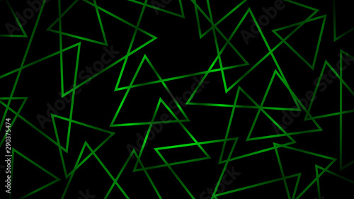 Abstract dark background of intersecting triangles in green colors