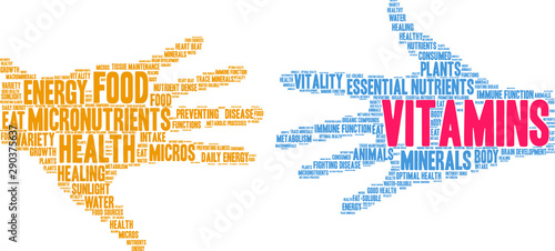 Vitamins Word Cloud on a white background. 