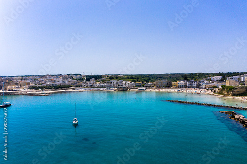 Aerial view of Otranto with Harbour and Castle, Lecce province, Salento peninsula, Puglia, Italy