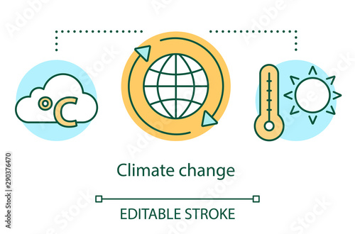 Climate change concept icon. Global warming. Heating atmosphere of Earth. Increase in average temperature on planet idea thin line illustration. Vector isolated outline drawing. Editable stroke