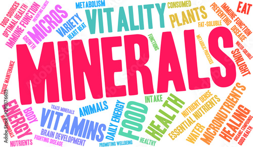 Minerals Word Cloud on a white background. 