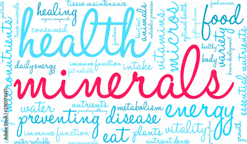 Minerals Word Cloud on a white background. 