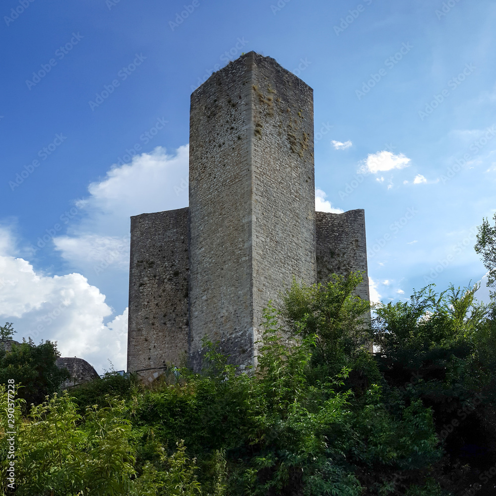 The ruins of the abandoned castle (Rocca di Piediluco) on the hill of the town of Piediluco.