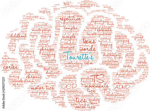 Tourette's Word Cloud on a white background. 