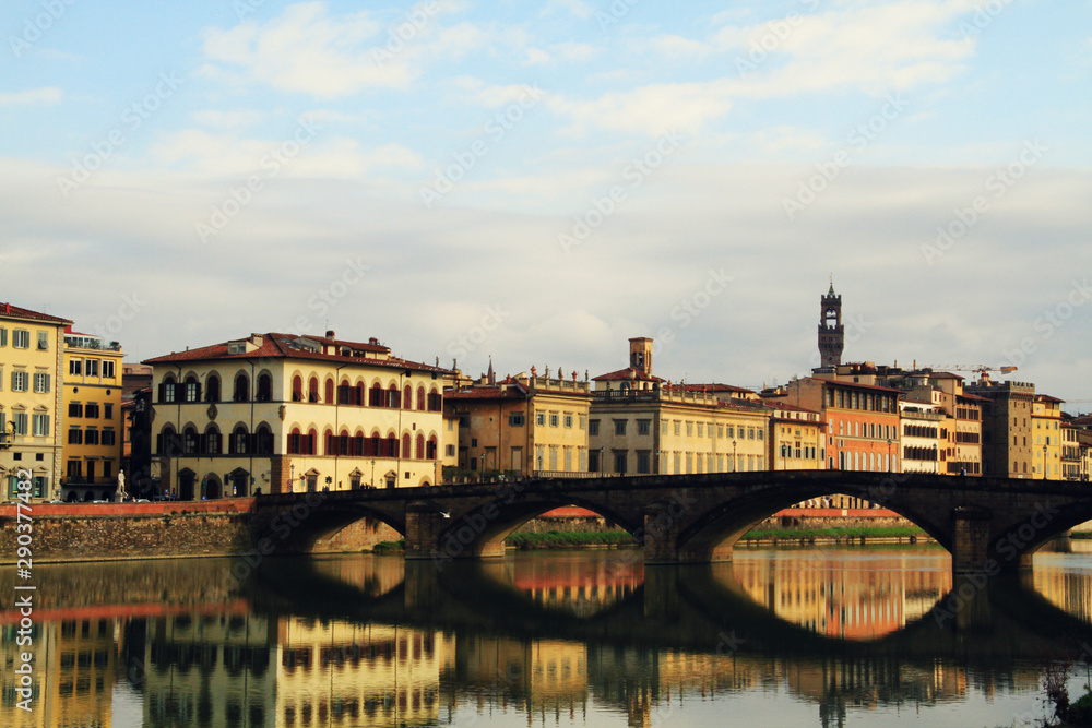 Cityscape and view on the riveside on Florence, Italy