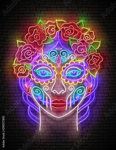 Dia de Los Muertos Greeting Card Template with Catrina Calavera