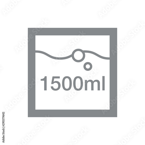 Liter l sign (mark) estimated volumes 1500 milliliters (ml) Vector symbol packaging, labels used for prepacked foods, drinks different liters and milliliters. 1500 ml vol single icon isolated on white