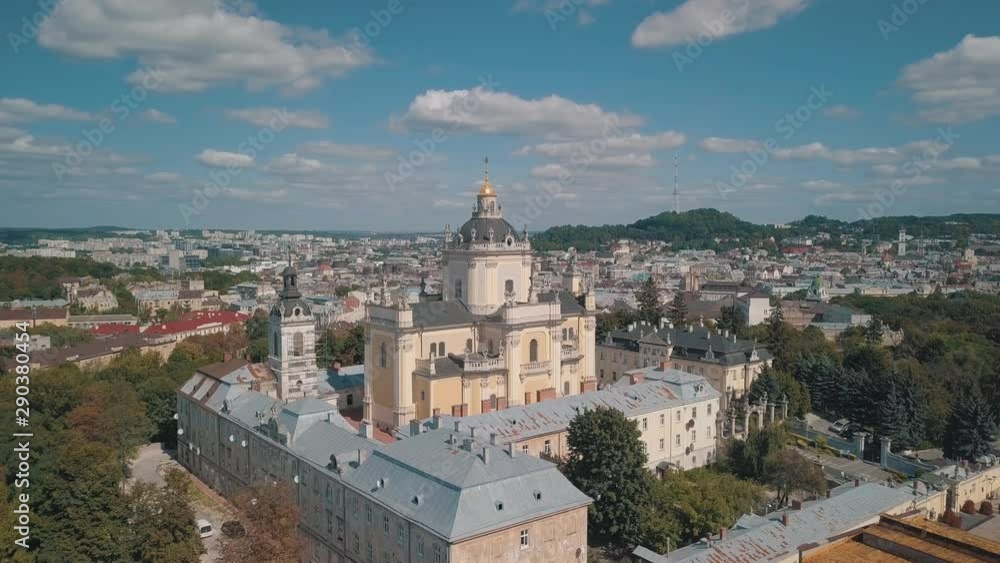 Aerial view of St. Jura St. George's Cathedral church in town Lviv, Ukraine Aerial view of St. Jura St. George's Cathedral church in town Lviv, Ukraine
