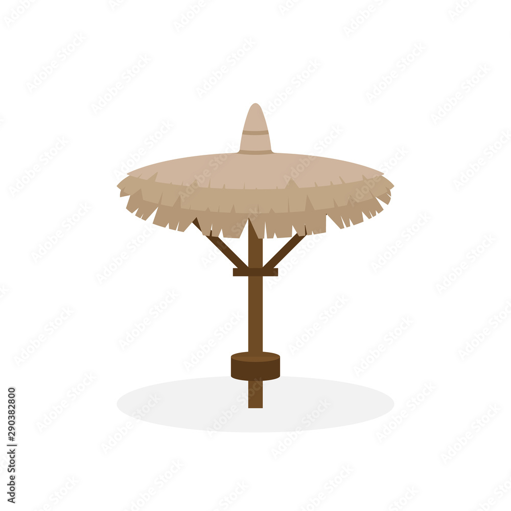 Beach straw umbrella in flat style. Straw sunshade. Vector illustration Beach straw umbrella in flat style. Straw sunshade. Vector illustration