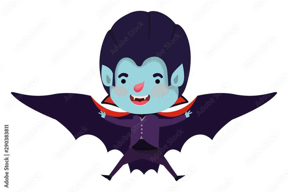 Fototapeta premium cute little boy with dracula costume and bats flying