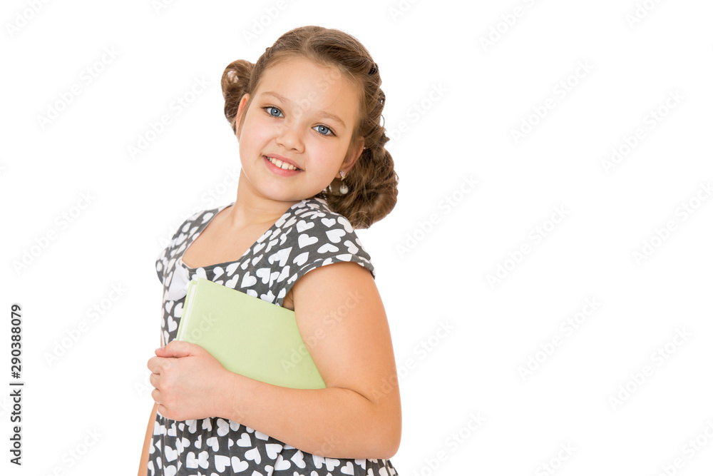 Little girl with a book.Isolated over white background Little girl with a book.Isolated over white background